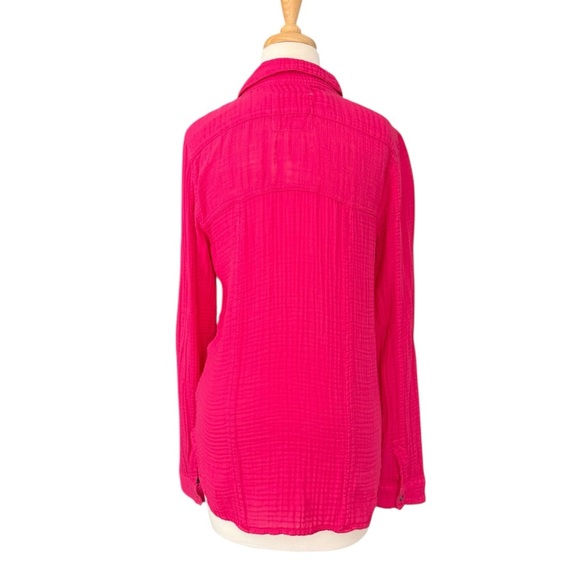 We the Free Magenta Pink Long Sleeved Gauze Button Up Lightweight Pockets Sz Med - Picture 4 of 12